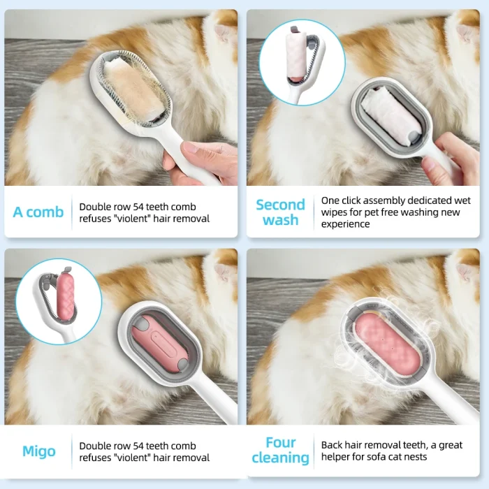 Pet Grooming Brush Effective Shedding and Tangle Removal 4 in 1 - Image 5