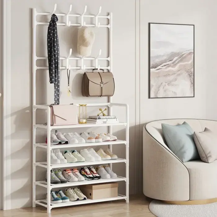 Multi-Layer Corridor Hangers with Shoe Rack and Shelves