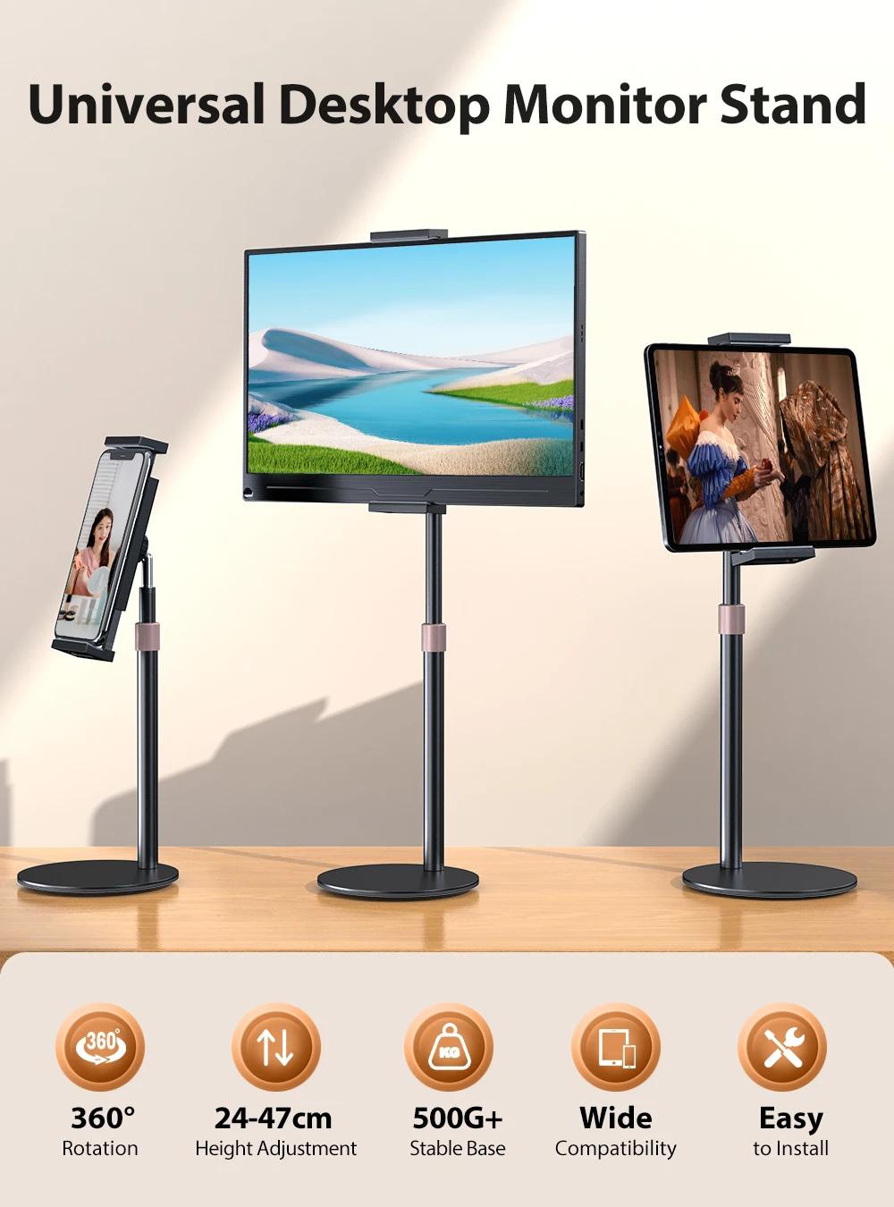 Adjustable device stand for Monitors & Tablets