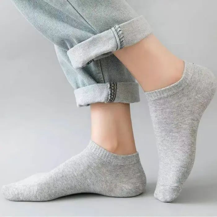 Five Pairs Solid Colored Breathable Invisible Low Cut Men's Ankle Socks Black White  Gray for Men's Short Socks and Women's Socks. - Image 2